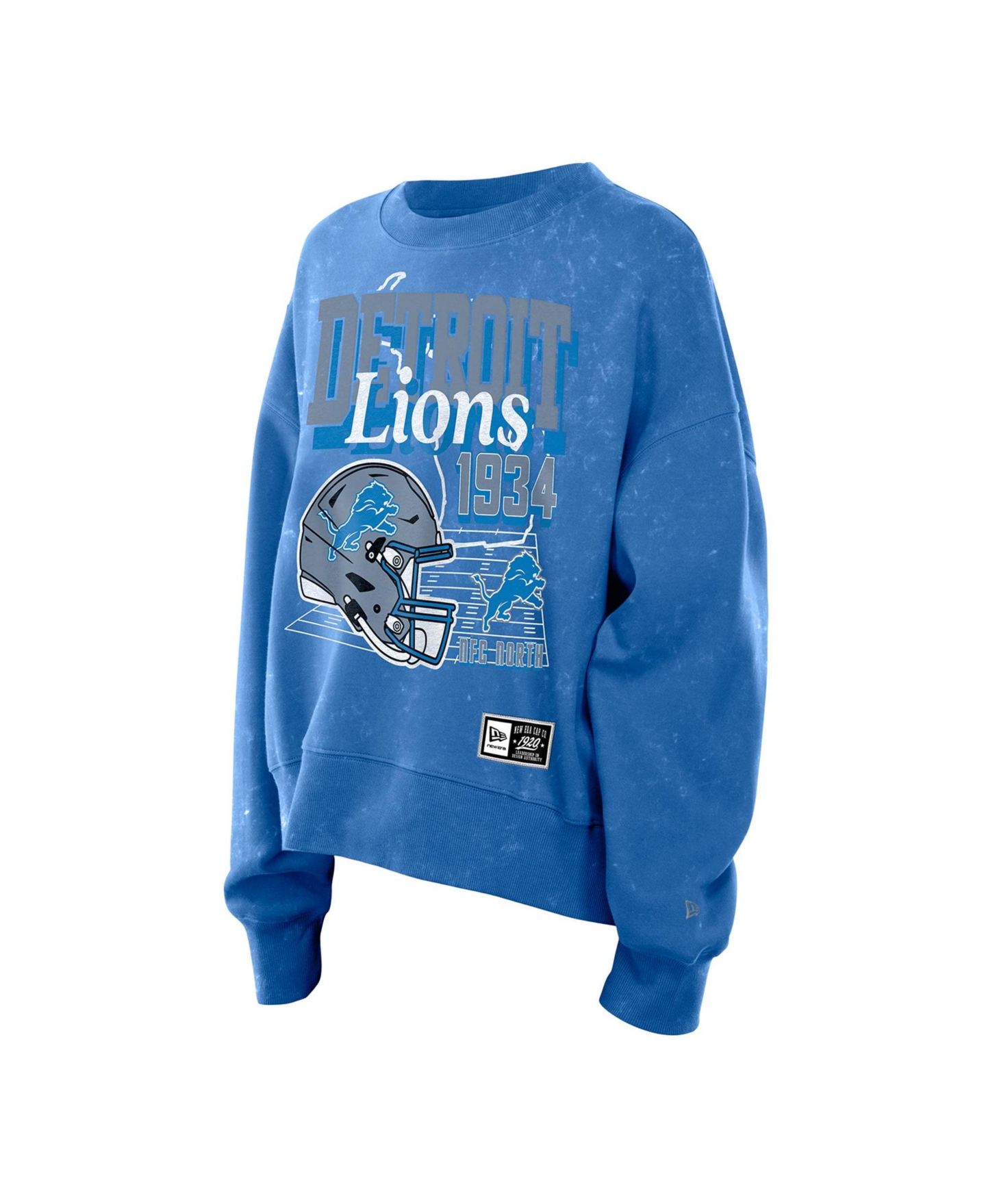 Женская толстовка New Era Blue Detroit Lions Throwback Mineral Wash Boxy Fleece Crewneck — фото 6