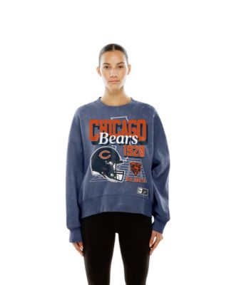 Women's Navy Chicago Bears Throwback Mineral Wash Boxy Fleece Crewneck Sweatshirt
