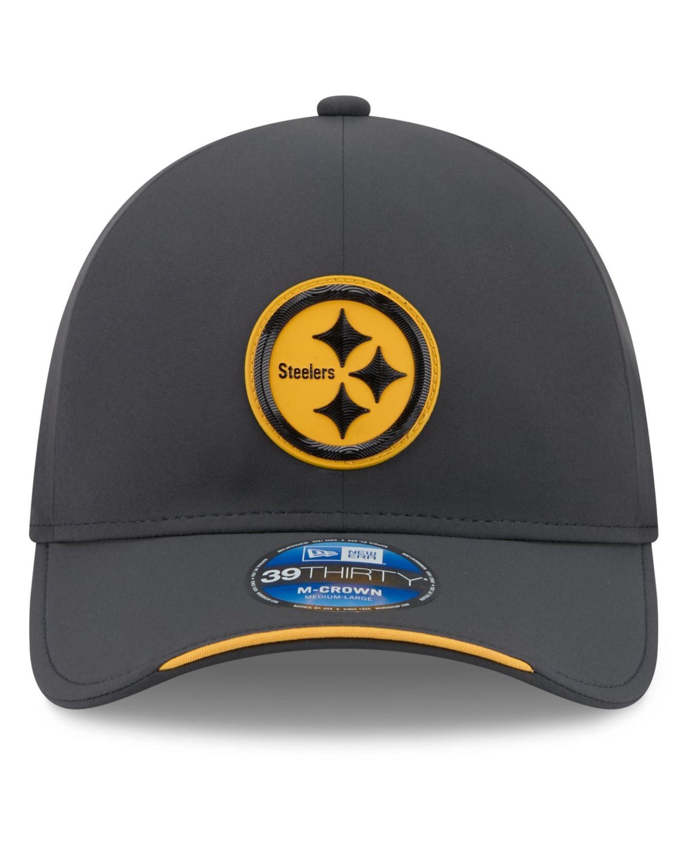 Мужской головной убор New Era Charcoal Pittsburgh Steelers 2026 Sideline Cold Weather 39THIRTY M-Crown Stretch Hat — фото 2