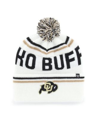 Men's and Women's White Colorado Buffaloes Quattrle Waffle Cuffed Knit Pom Hat
