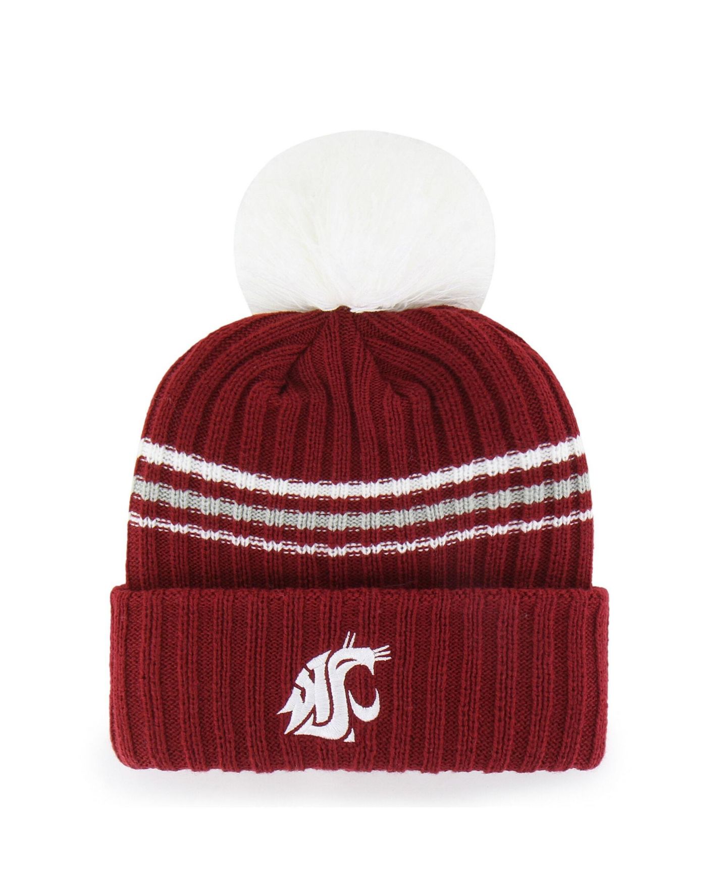 Женская шапка '47 Brand Crimson Washington State Cougars Seasonal Fuzzy Script Big Pom Knit Hat — фото 2
