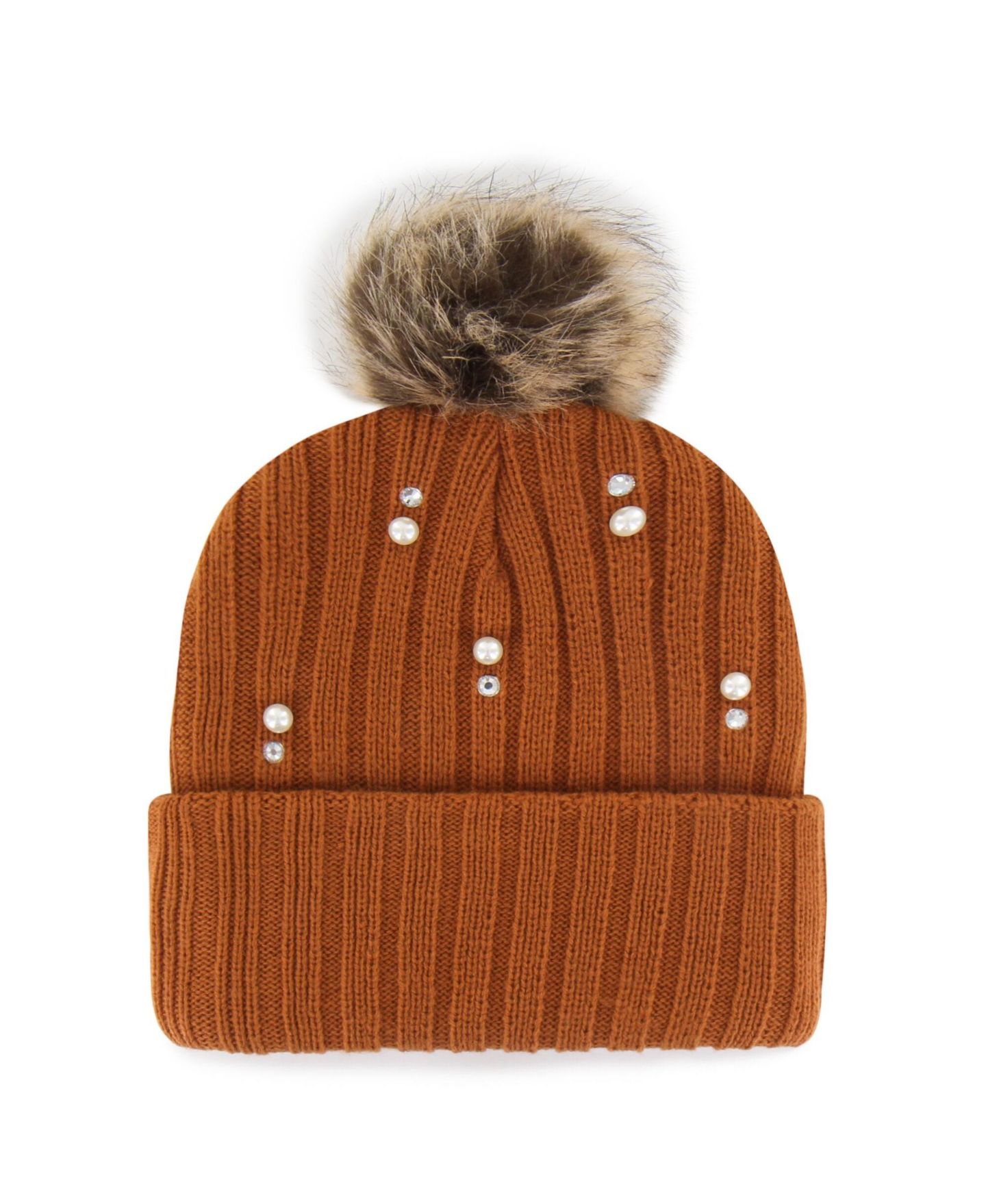 Женский головной убор '47 Brand Texas Orange Texas Longhorns Imitation Pearl Faux Fur Knit Pom Hat — фото 2