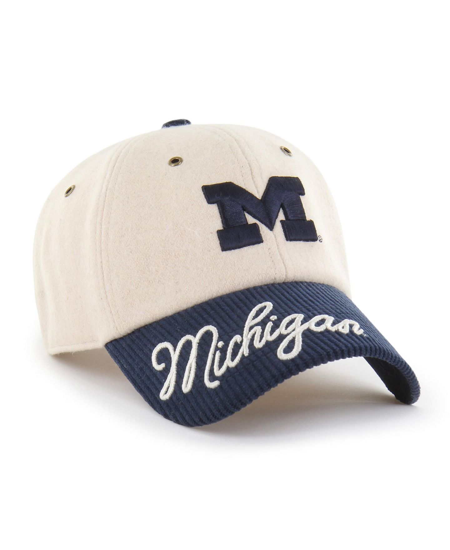 Женская кепка '47 Brand Cream/Navy Michigan Wolverines Rope Script Clean Up Adjustable Hat — фото 1