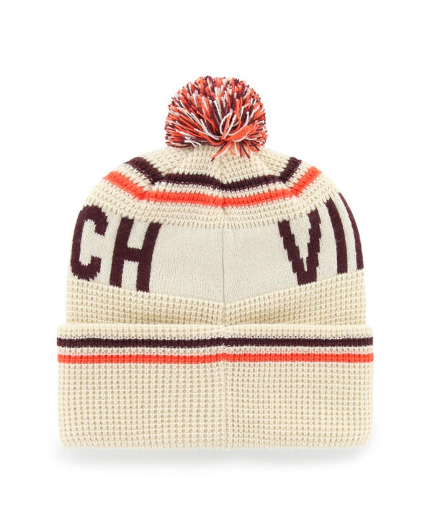 Головной убор '47 Brand Cream Virginia Tech Hokies Quattrle Waffle Cuffed Knit Pom Hat — фото 2