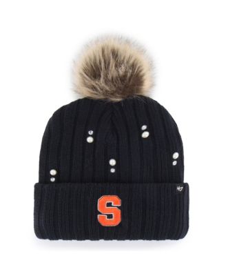 Women's Navy Syracuse Orange Imitation Pearl Faux Fur Knit Pom Hat