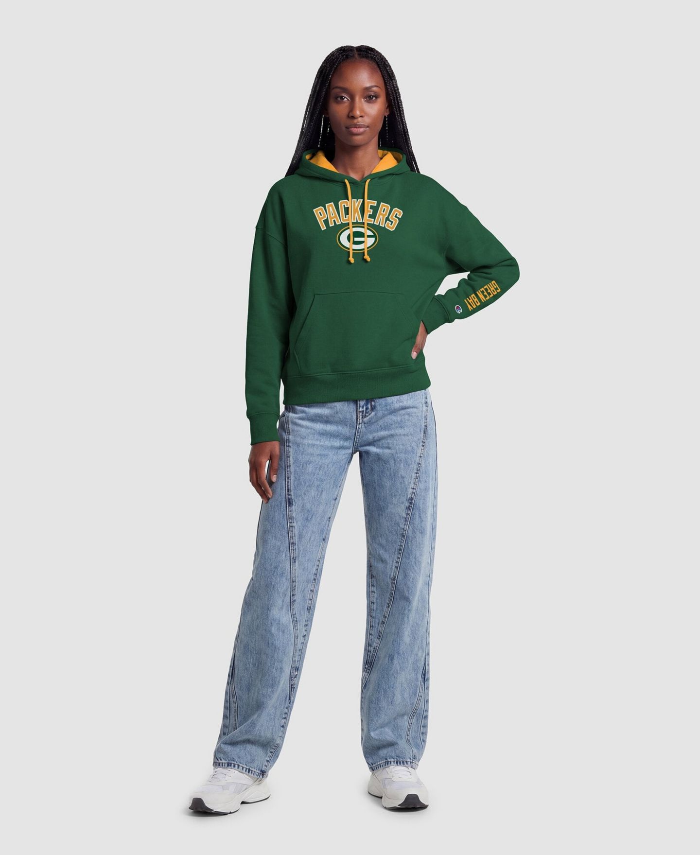 Женское худи Champion Green/Gold Green Bay Packers Contrast Liner — фото 3