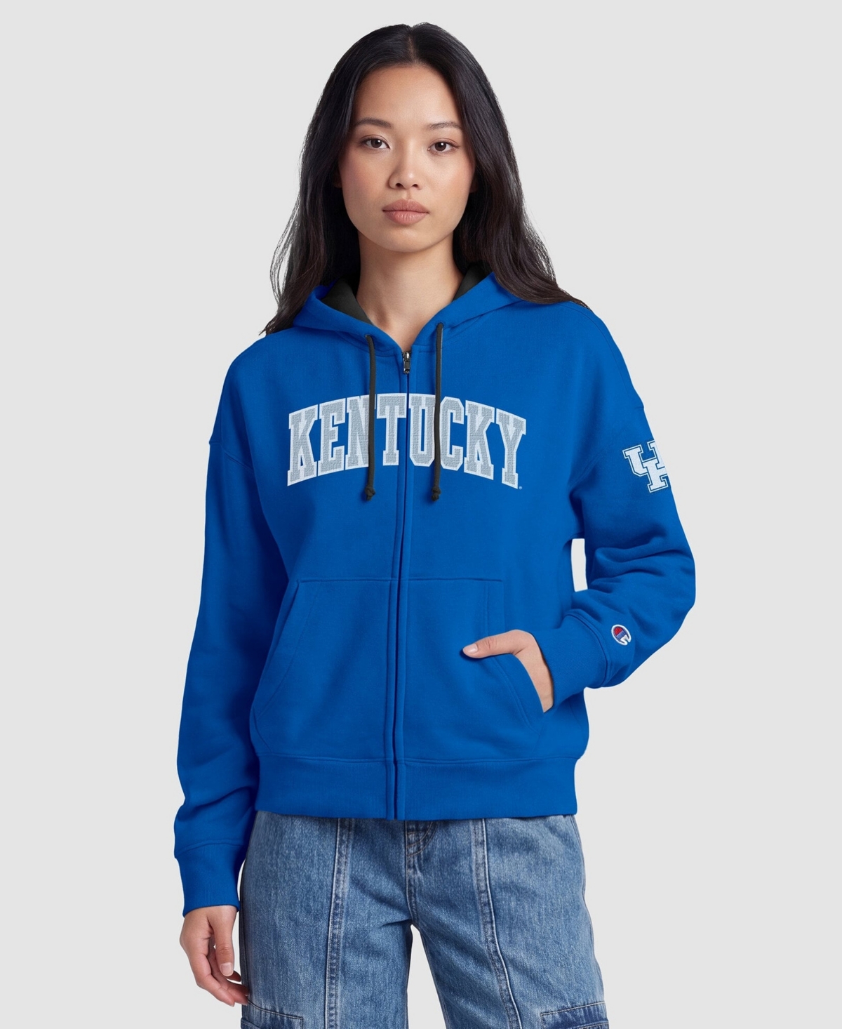 Champion Women's Royal Kentucky Wildcats Arch Full-Zip Fleece Hoodie - Royal, Black