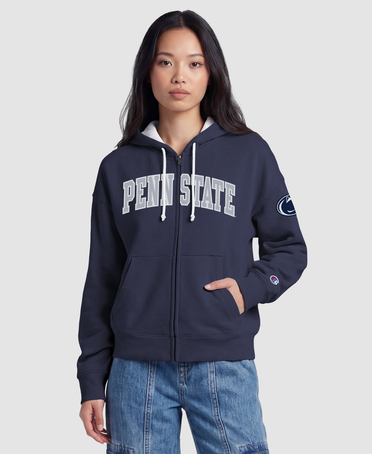 Champion Women's Navy Penn State Nittany Lions Arch Full-Zip Fleece Hoodie - Navy, White