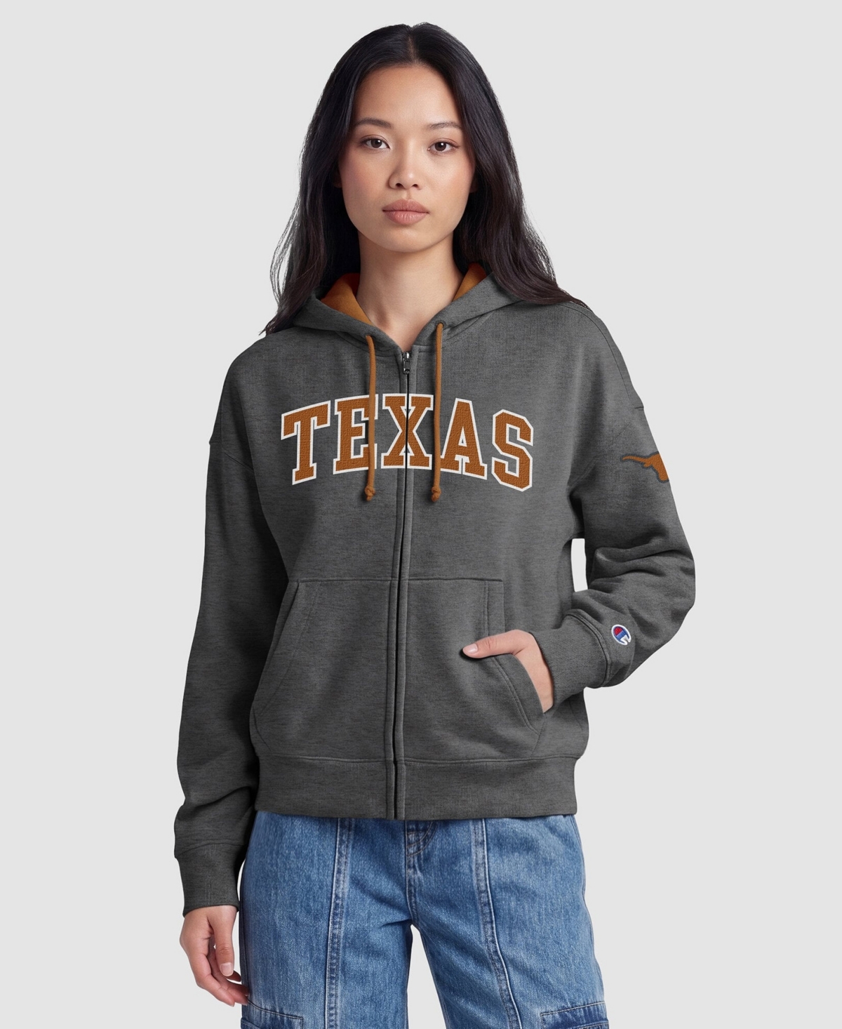 Champion Women's Heather Gray Texas Longhorns Arch Full-Zip Fleece Hoodie - Heather Gray, Texas Orange