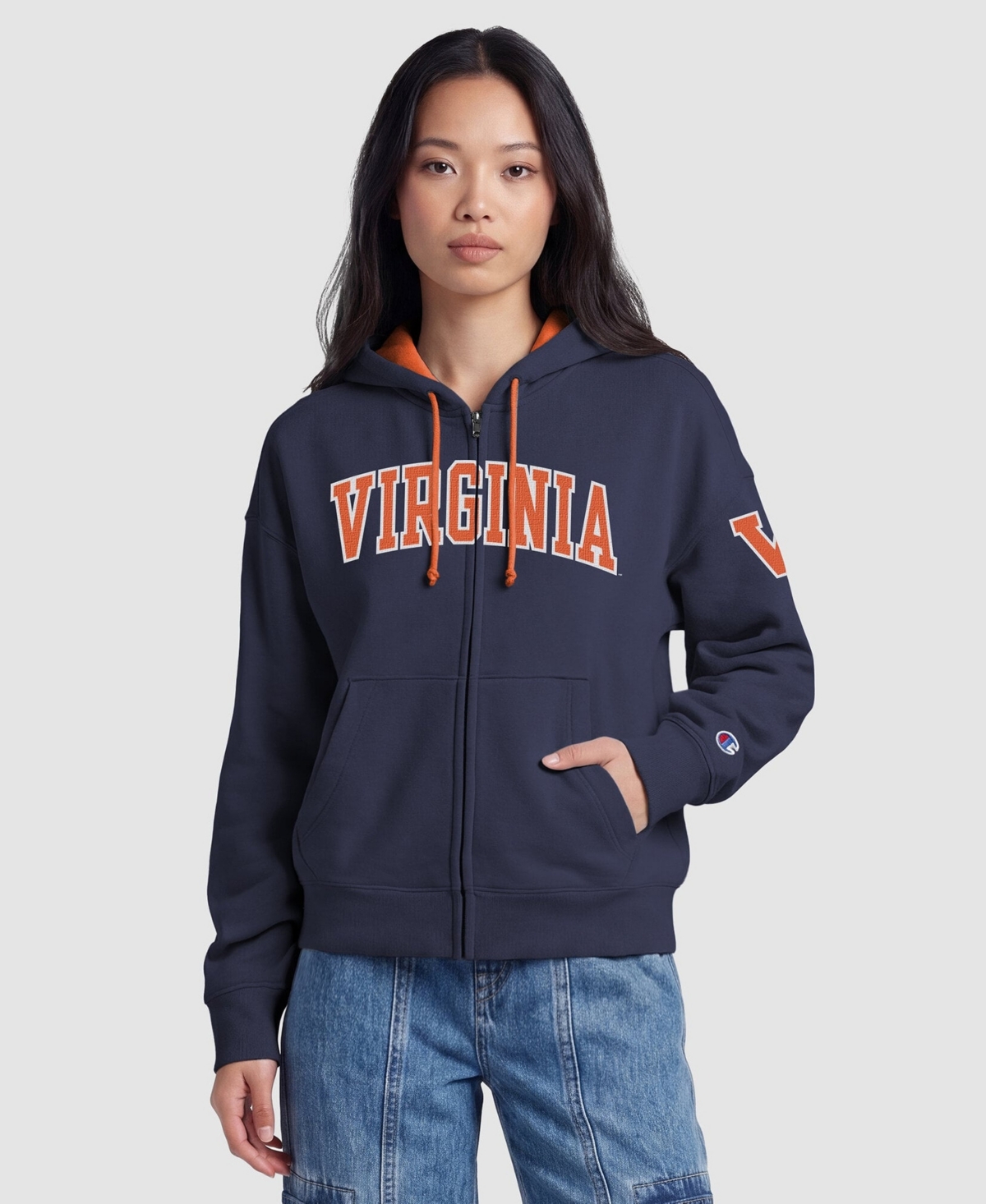 Champion Women's Navy Virginia Cavaliers Arch Full-Zip Fleece Hoodie - Navy, Orange
