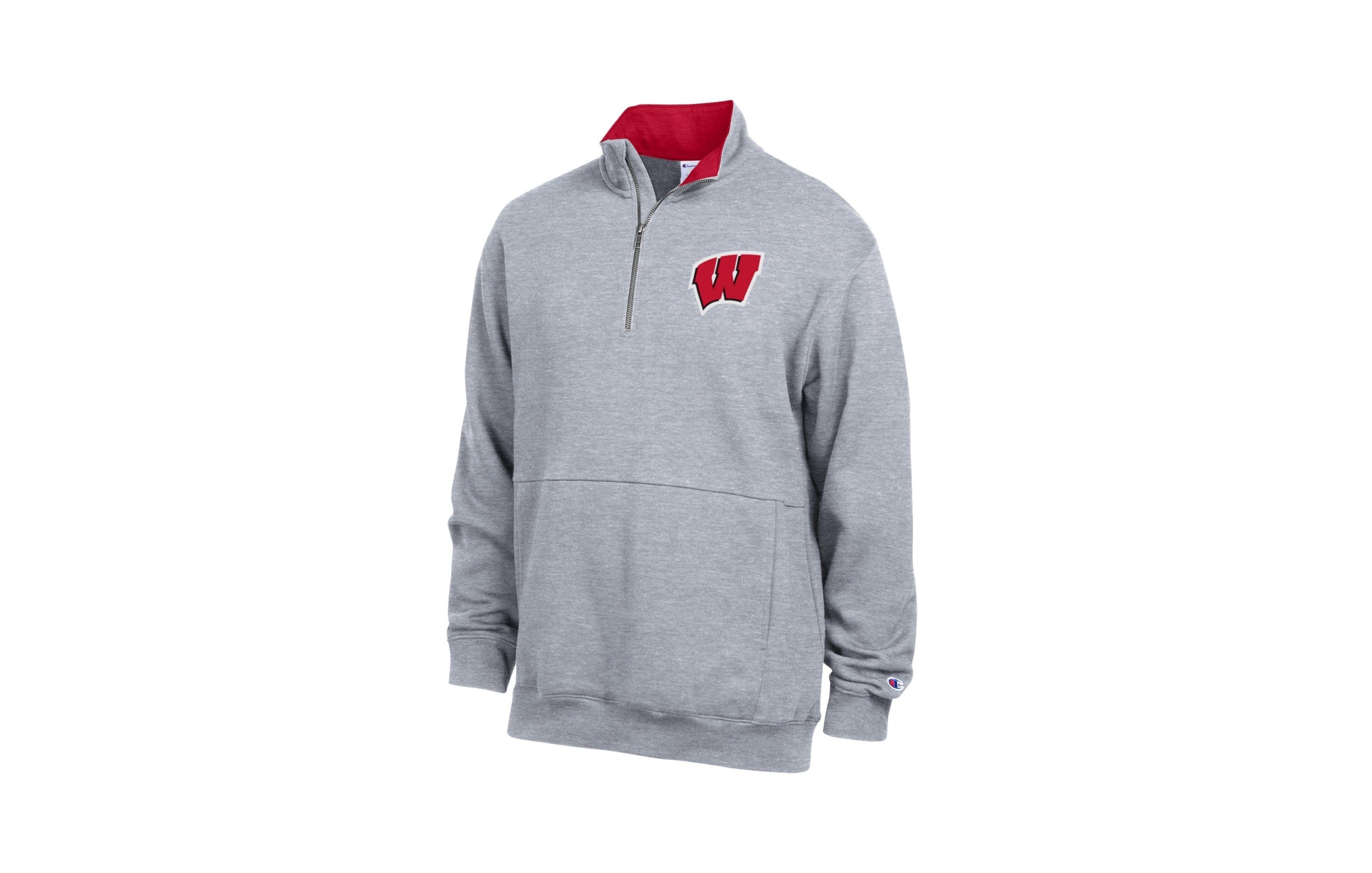Champion Men's Heather Gray Wisconsin Badgers Fleece Quarter-Zip Pullover