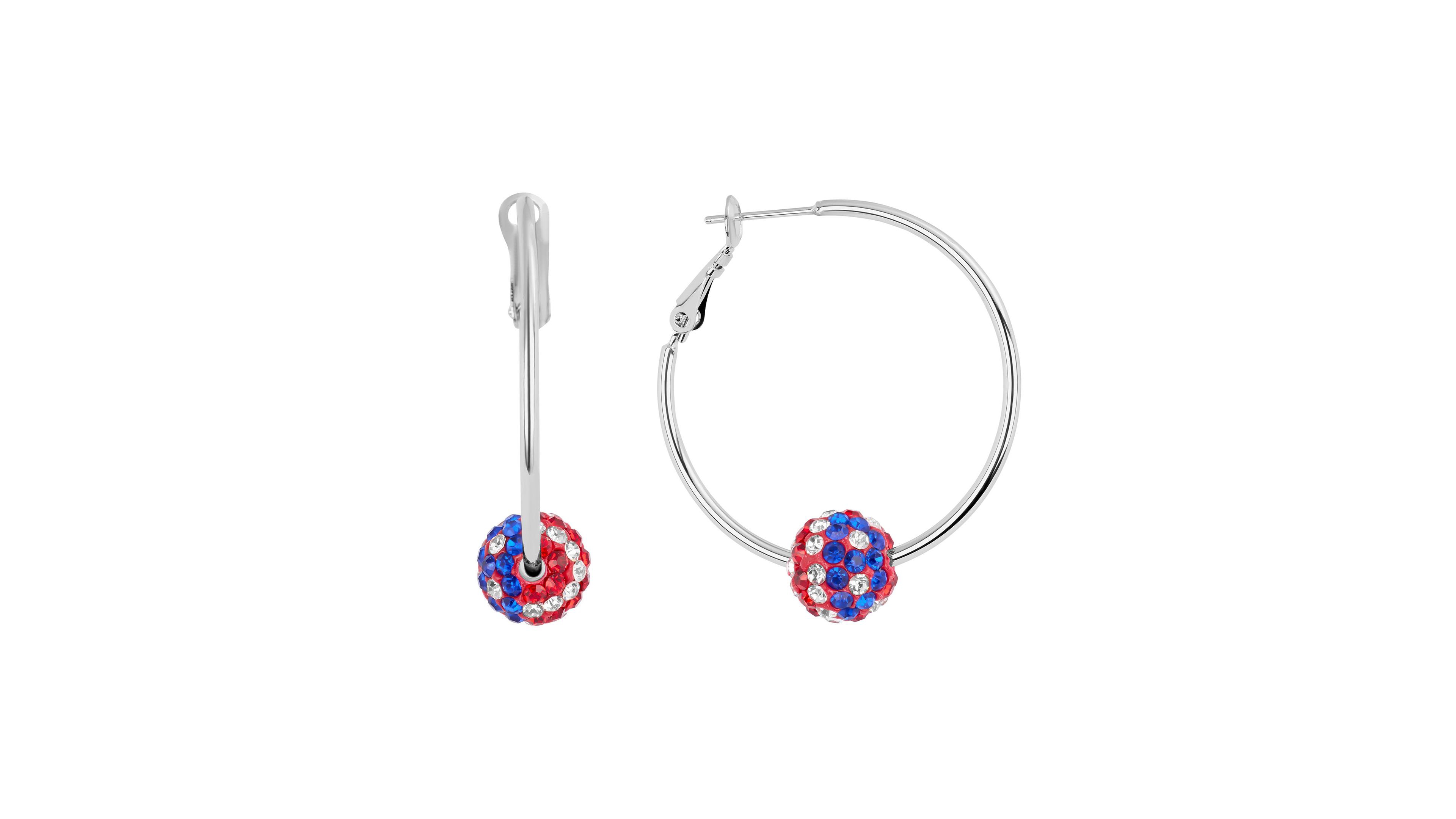 Macy's Silver-Plated Crystal Pave Ball Hoop Earrings