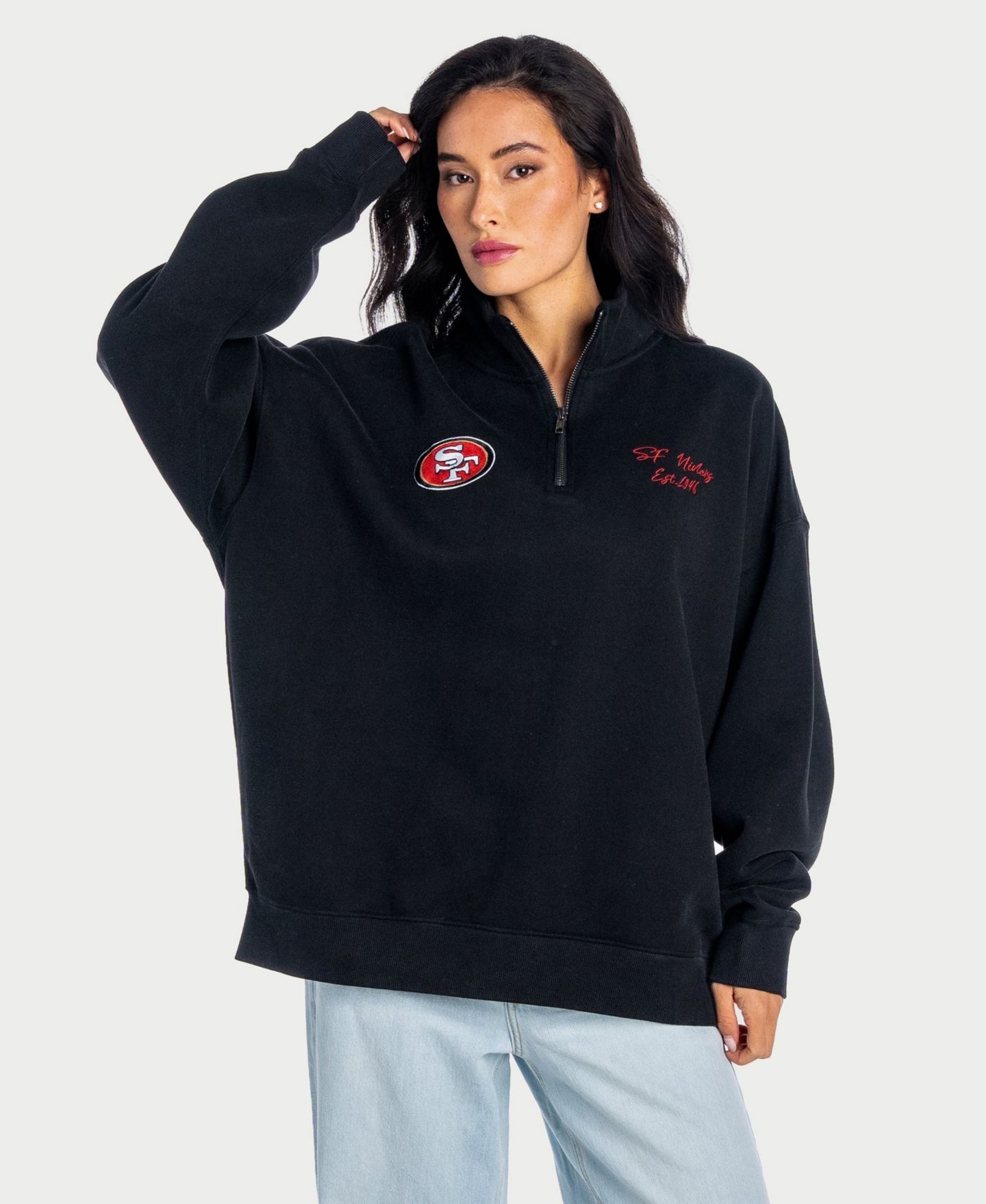 Свитер The Wild Collective Black San Francisco 49ers Boxy Quarter-Zip Fleece Pullover — фото 3