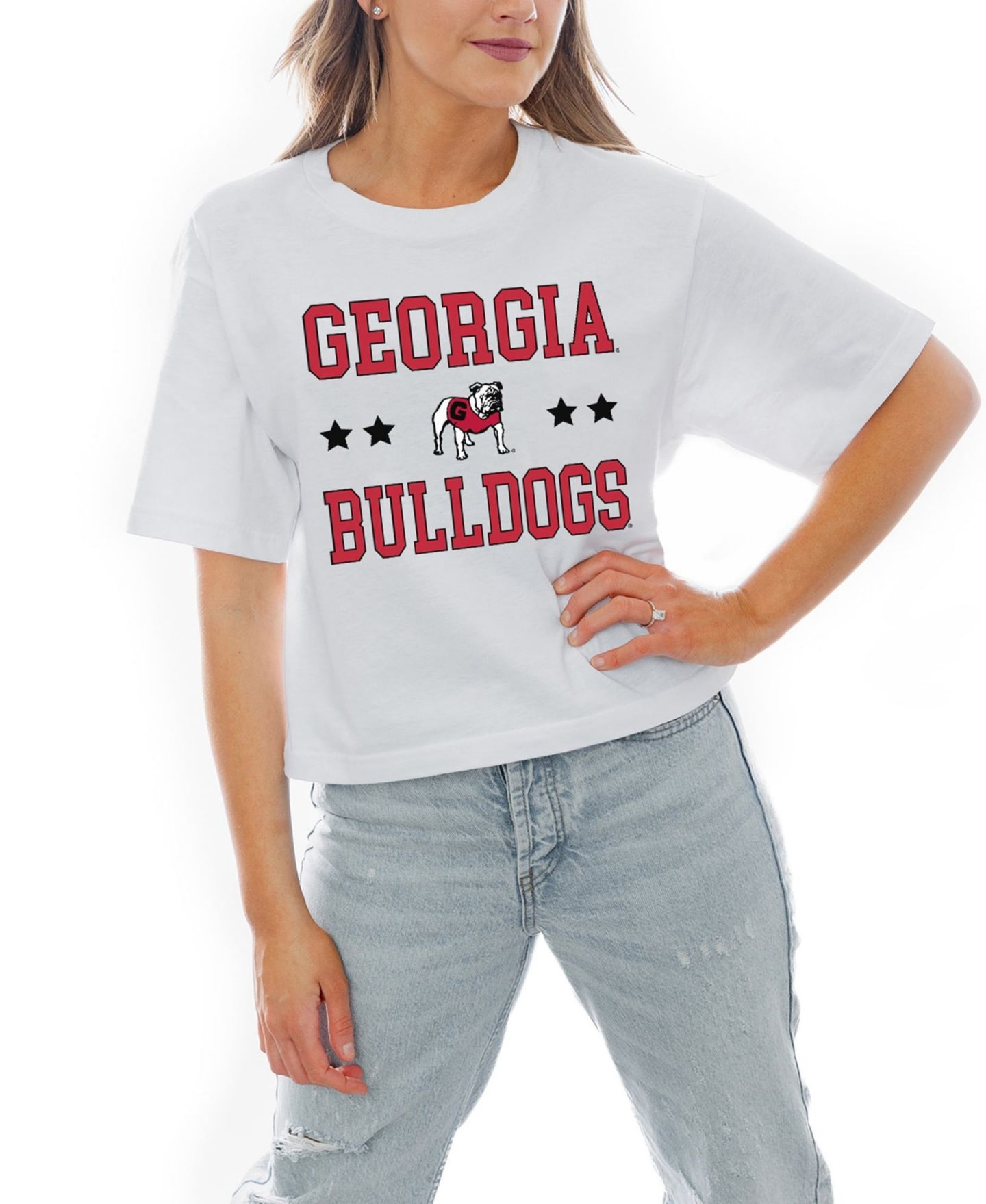 Женская футболка Gameday Couture White Georgia Bulldogs Stars Boxy Fit Cropped — фото 1