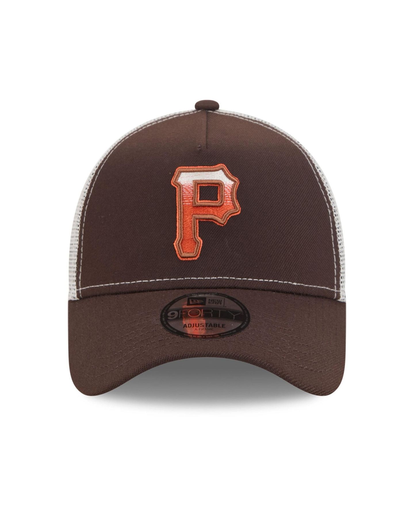 Мужская кепка New Era Brown Pittsburgh Pirates Pumpkin Spice 9FORTY A-Frame Adjustable Trucker Hat — фото 2