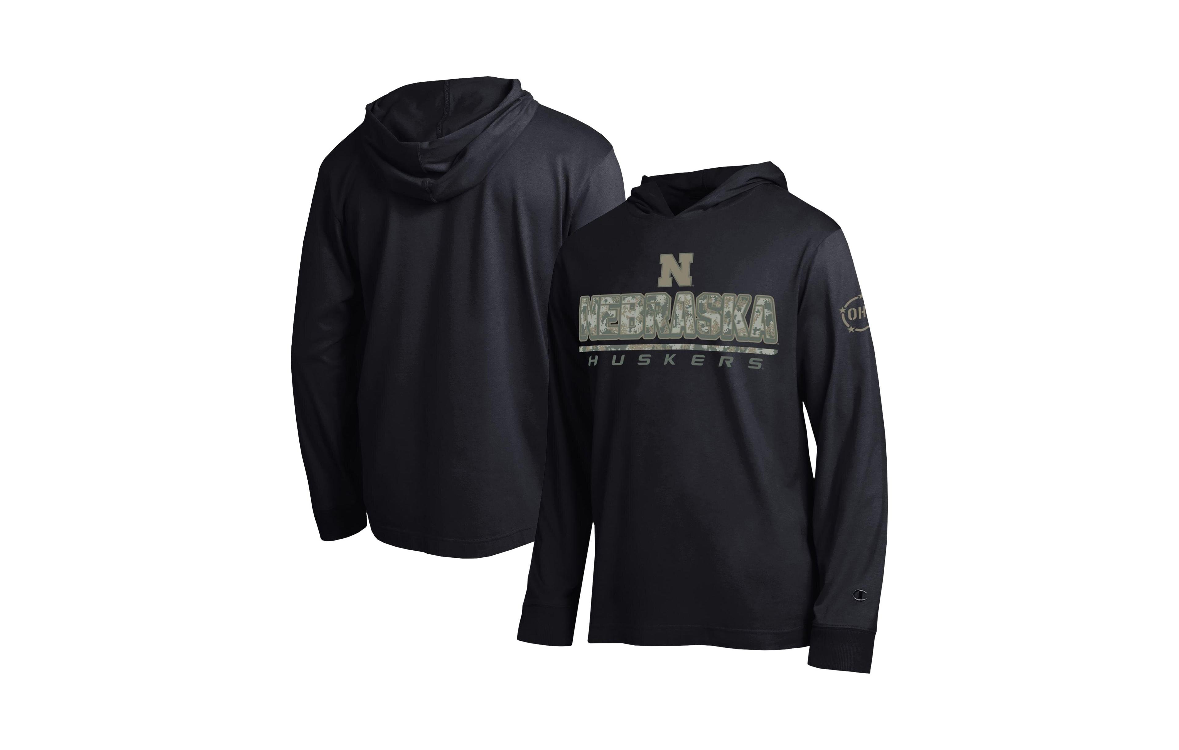 Champion Men's Black Nebraska Huskers Operation Hat Trick Camo Script Hooded Long-Sleeve T-Shirt