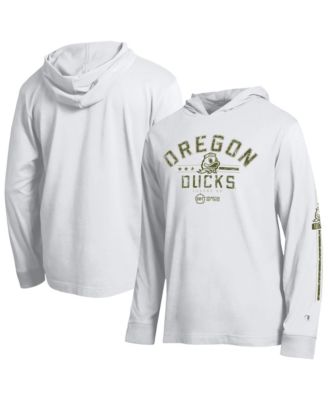 Men's White Oregon Ducks Operation Hat Trick Sleeve Line Hooded Long-Sleeve T-Shirt
