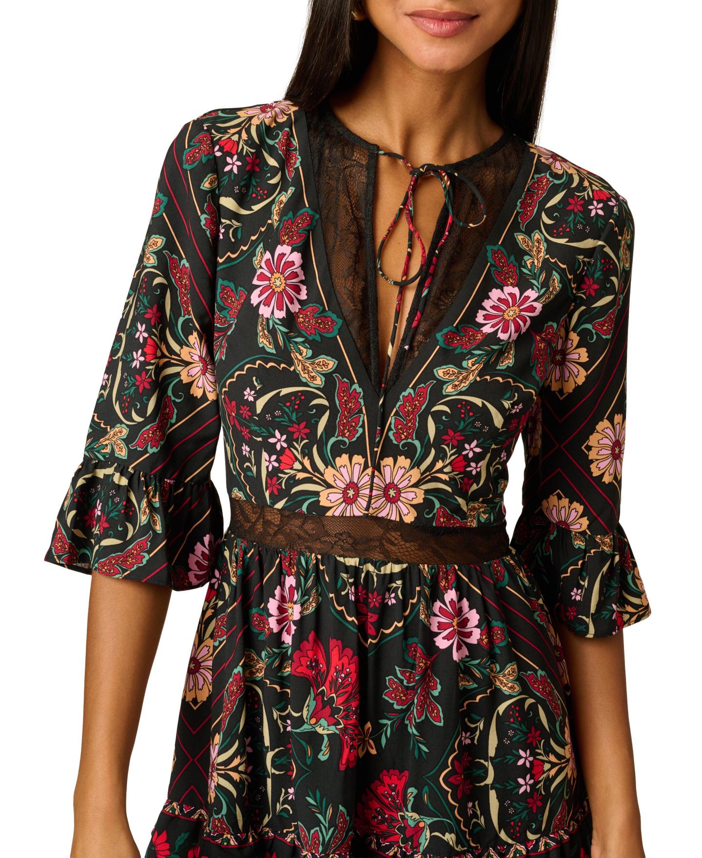 Женское платье Adrianna Papell Short-Sleeve Midi Floral-Print, цвет: Чёрный разноцветный — фото 3