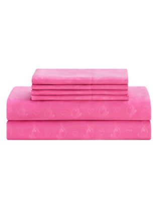 Heart Cat Stamp Embossed 6-Piece Sheet Set, Queen