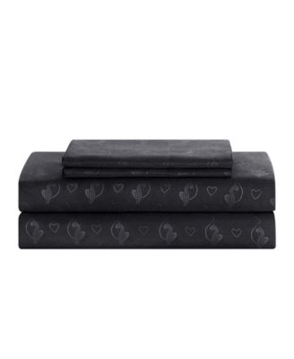 Heart Cat Stamp Embossed 4-Piece Sheet Set, Twin