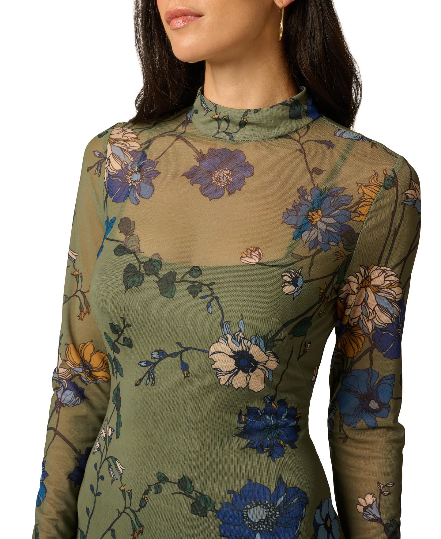 Женское платье Adrianna Papell Floral-Print Mock Neck Ankle, цвет: Оливковый разноцветный — фото 3