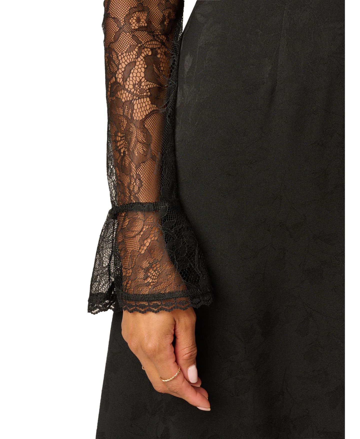 Женское платье Adrianna Papell Combo Satin Ankle Long-Sleeve Lace A-Line, цвет: Чёрный — фото 4