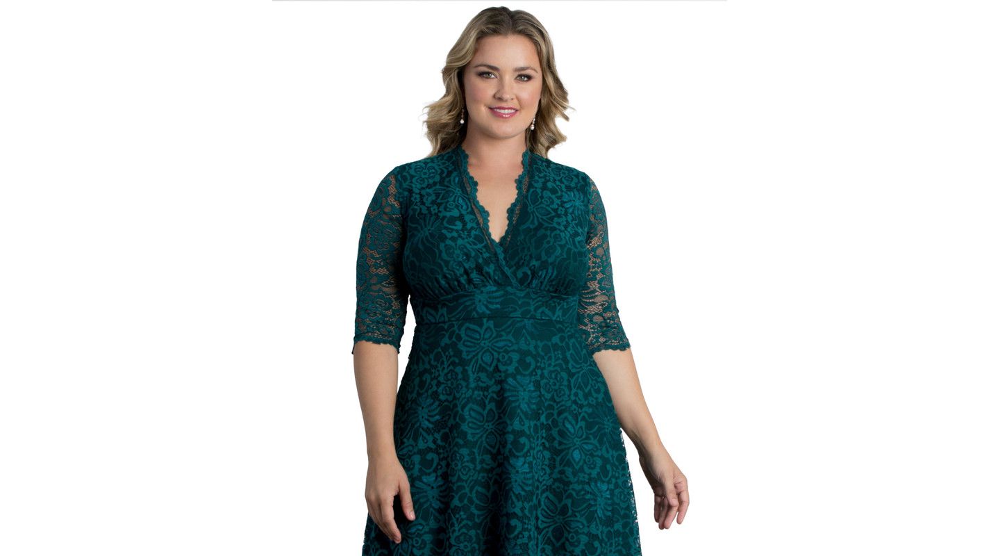 Женское платье Kiyonna Plus Size Mademoiselle Lace Cocktail Dress with Sleeves, цвет: Изумрудный зелёный — фото 3