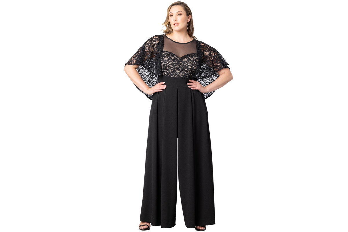 Kiyonna Plus Alluring Sequins Lace Formal Jumpsuit