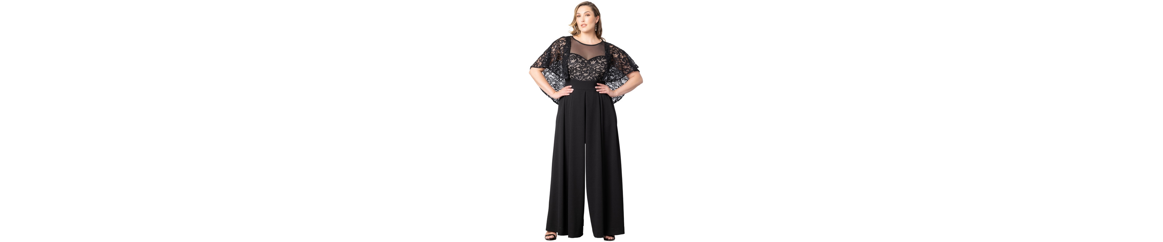 Kiyonna Plus Alluring Sequins Lace Formal Jumpsuit