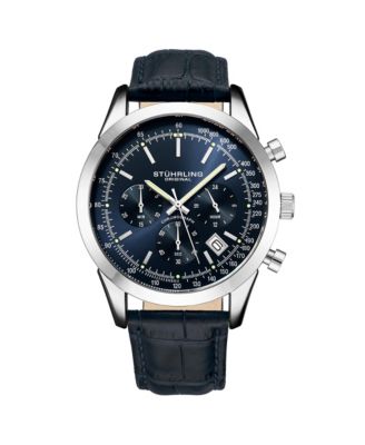 Rialto 3975L Men s Chronograph Watch – Quartz Movement, 44mm Stainless Steel Case, Leather Strap