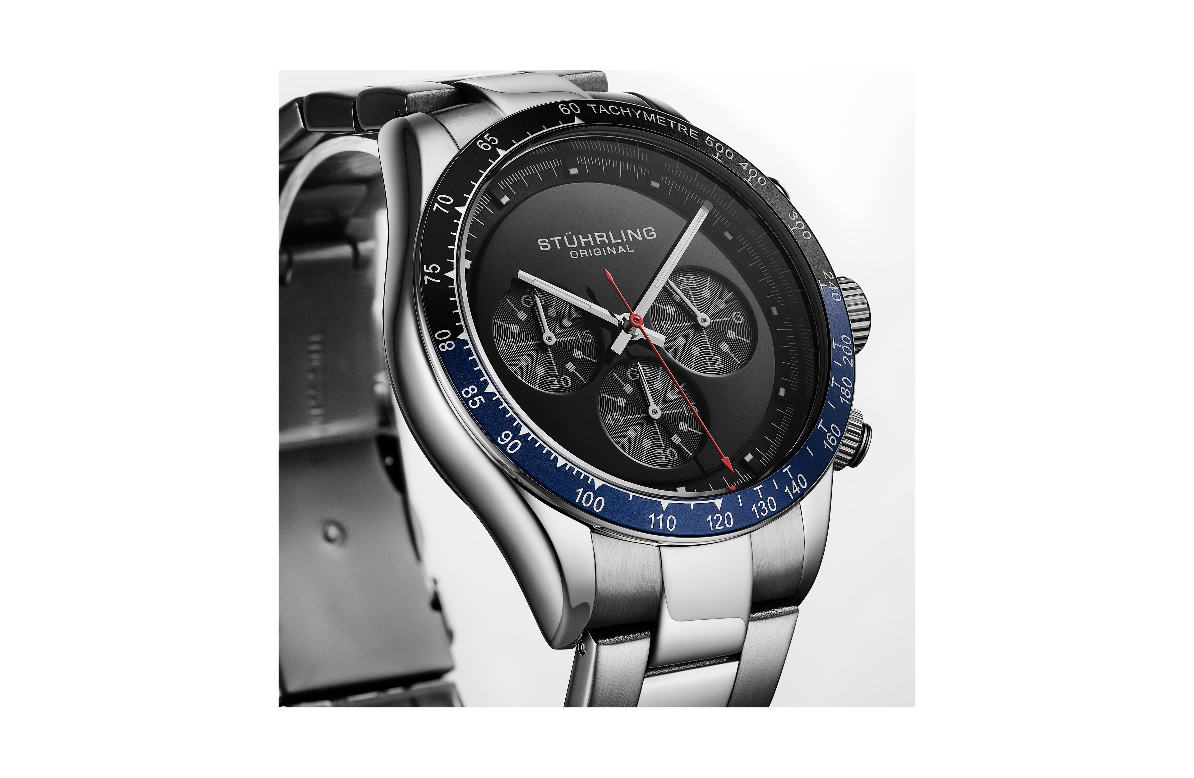 Stuhrling Chronomark 4066 Men's Quartz Chronograph Watch with Screw-Down Crown, Textured Dial & Stainless Steel Bracelet