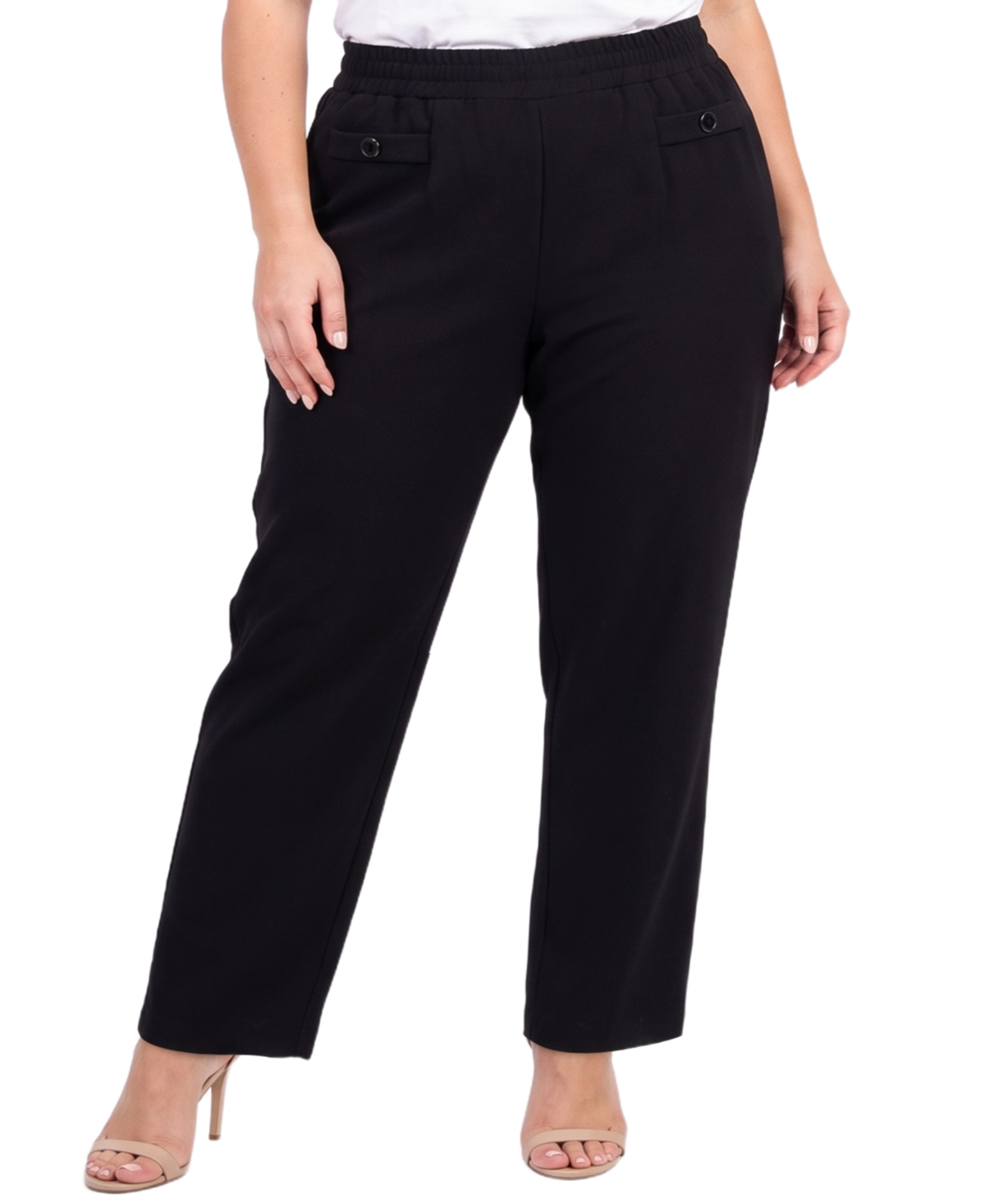 Ny Collection Plus Size Straight-Leg High-Rise Pull-On Pants - Black