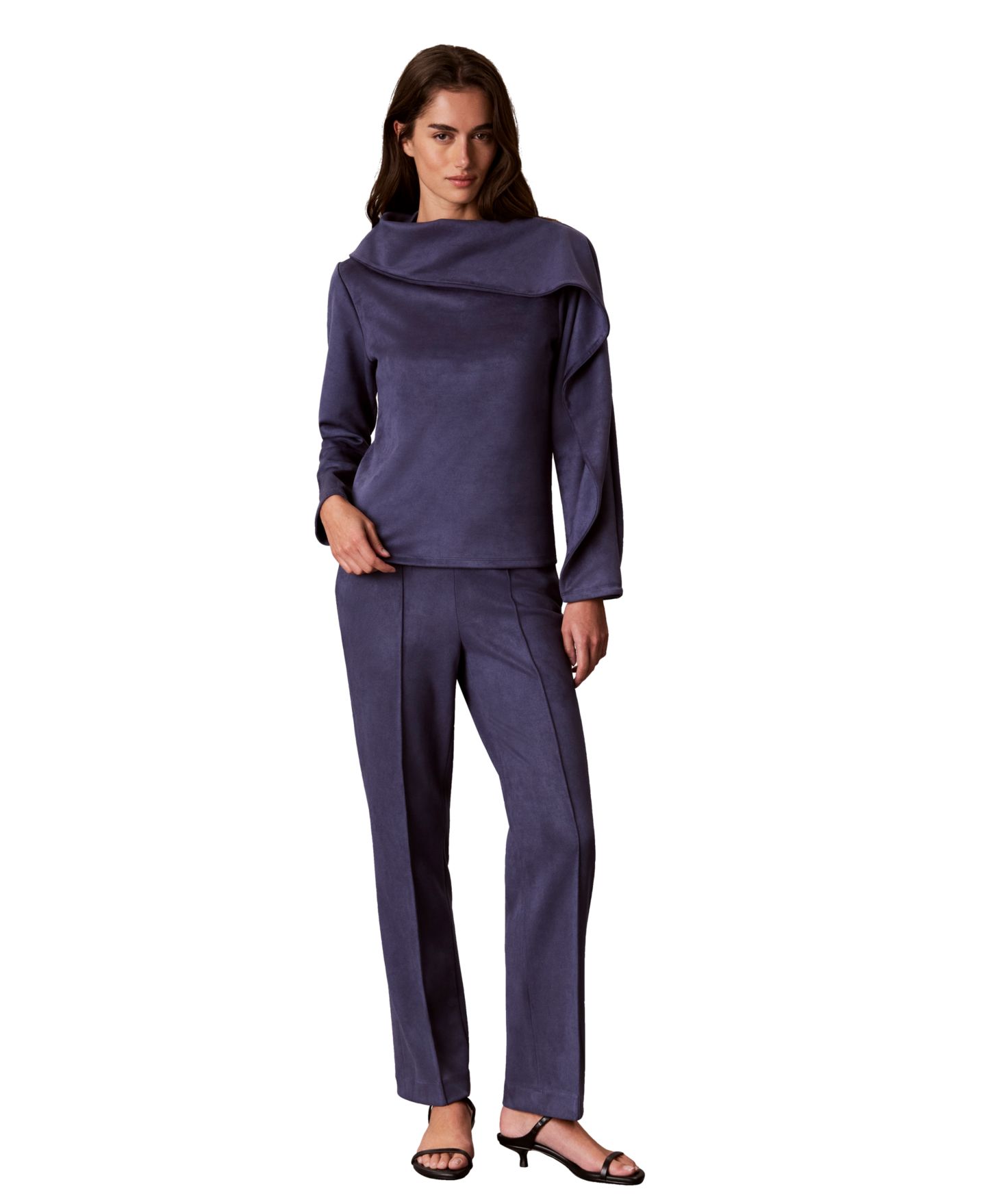Женский свитер Calvin Klein Boat Neck Long-Sleeve Asymmetrical Pullover, цвет: Nightshade — фото 2