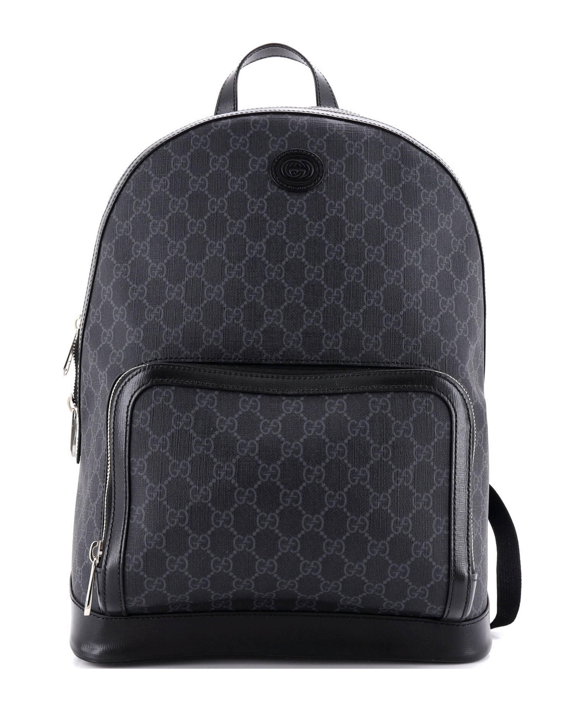 Pre-Owned Gucci Medium Interlocking G Patch Zip Backpack Gg Coated Canvas - Black