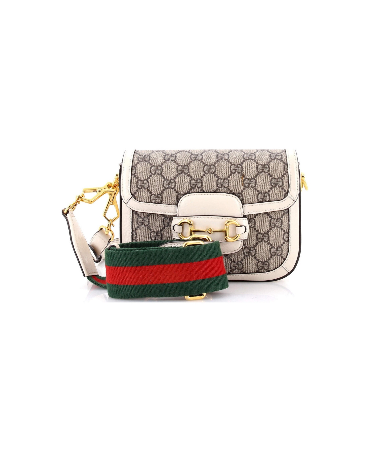 Pre-Owned Gucci Mini Horsebit 1955 Shoulder Bag Gg Coated Canvas with Leather - White