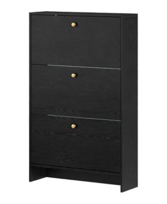 Slim 3-Drawer Shoe Cabinet for Entryway - Hidden Turn over-Out Shoe Storage Organizer, Narrow Wooden Shoe Rack for Hallway