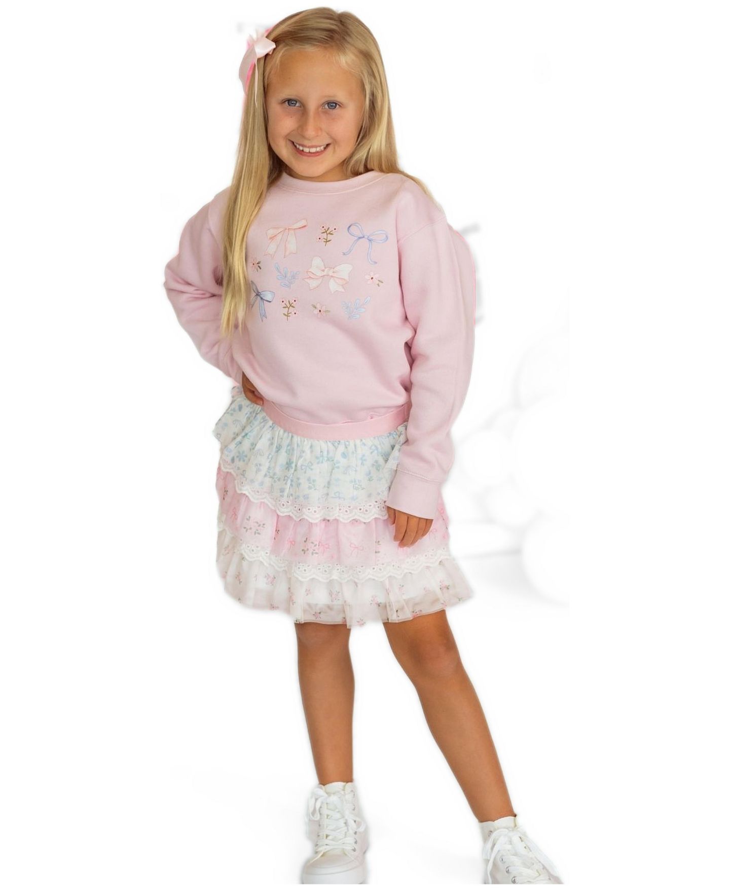 Толстовка Sweet Wink Floral and Bow Watercolor Crewneck для девочек, цвет: Розовый — фото 2