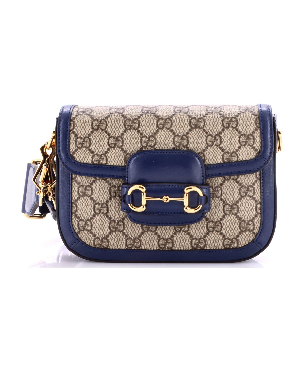 Pre-Owned Gucci Mini Horsebit 1955 Gg Coated Canvas Shoulder Bag with Extra Strap - Blue
