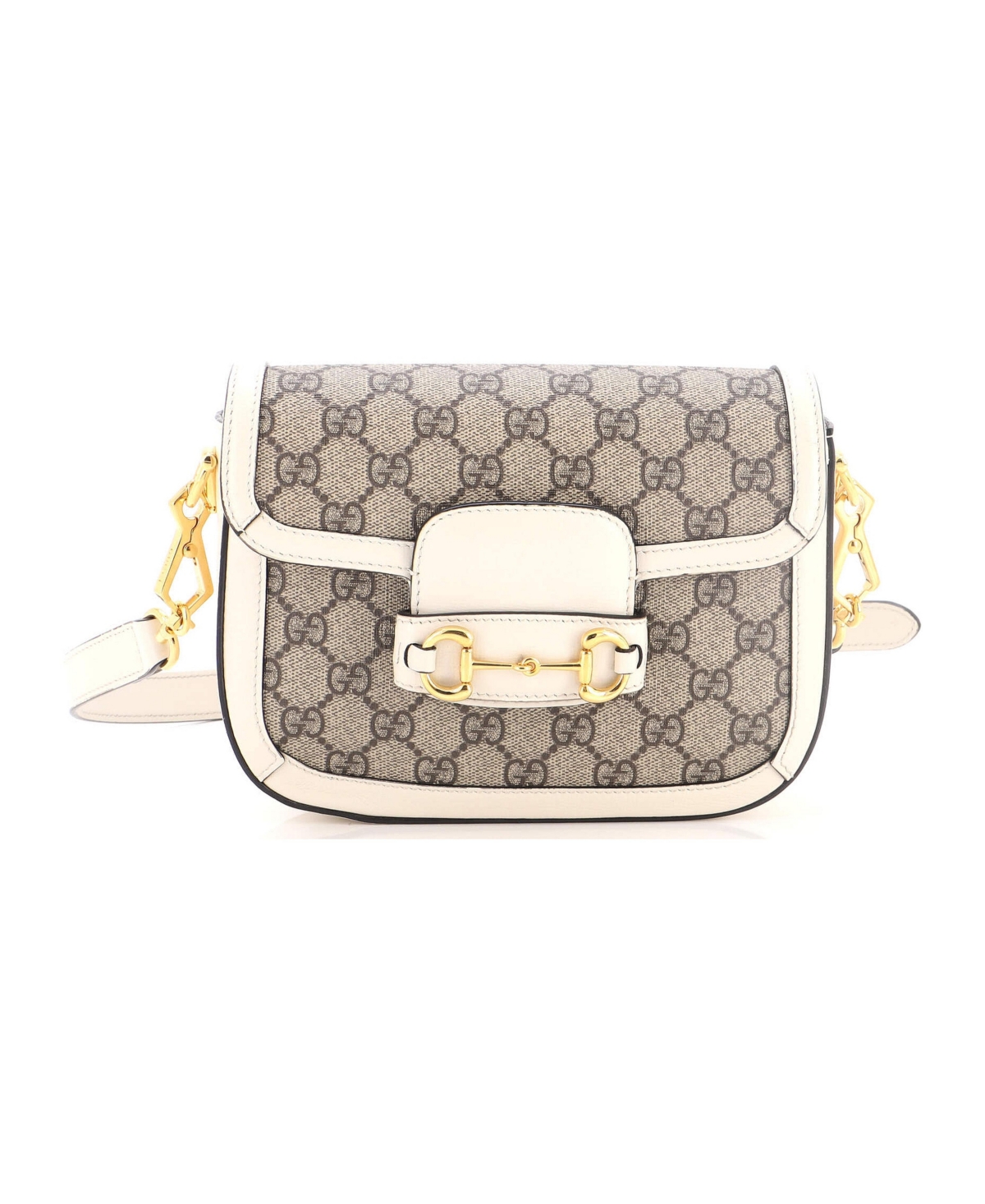 Pre-Owned Gucci Mini Horsebit 1955 Shoulder Bag Gg Coated Canvas with Leather - White