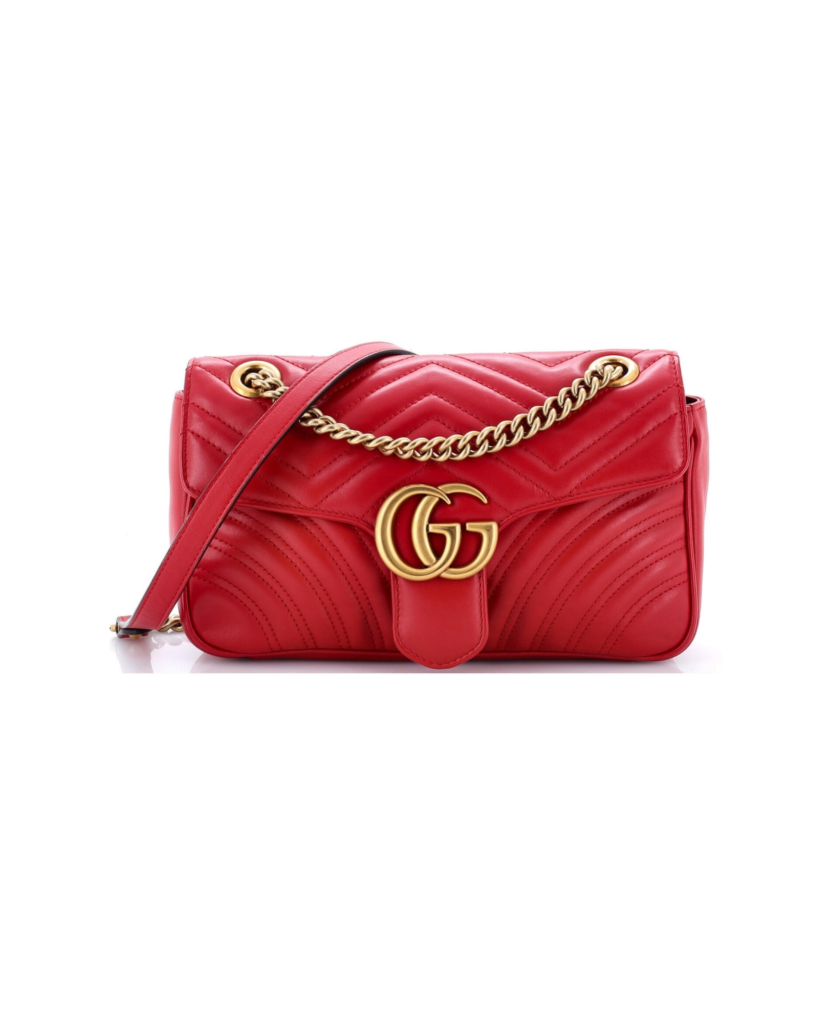 Pre-Owned Gucci Small Gg Marmont Flap Bag Matelasse Leather - Red