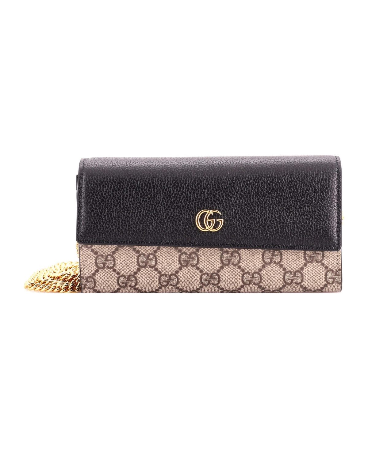Pre-Owned Gucci Gg Marmont Continental Chain Wallet Gg Coated Canvas and Leather - Black