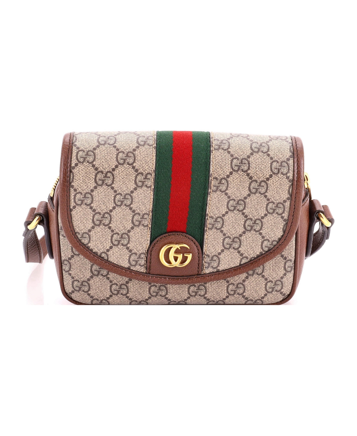 Pre-Owned Gucci Small Ophidia Flap Shoulder Bag Gg Coated Canvas with Leather - Brown