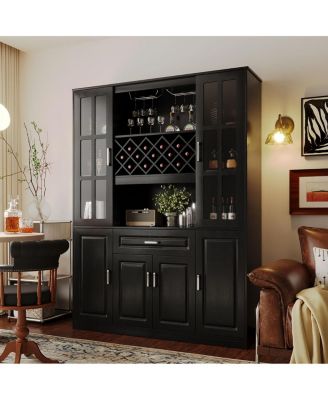 74.1" Tall Wine Cabinet with Rack, Glass Holder and 4-Door Storage