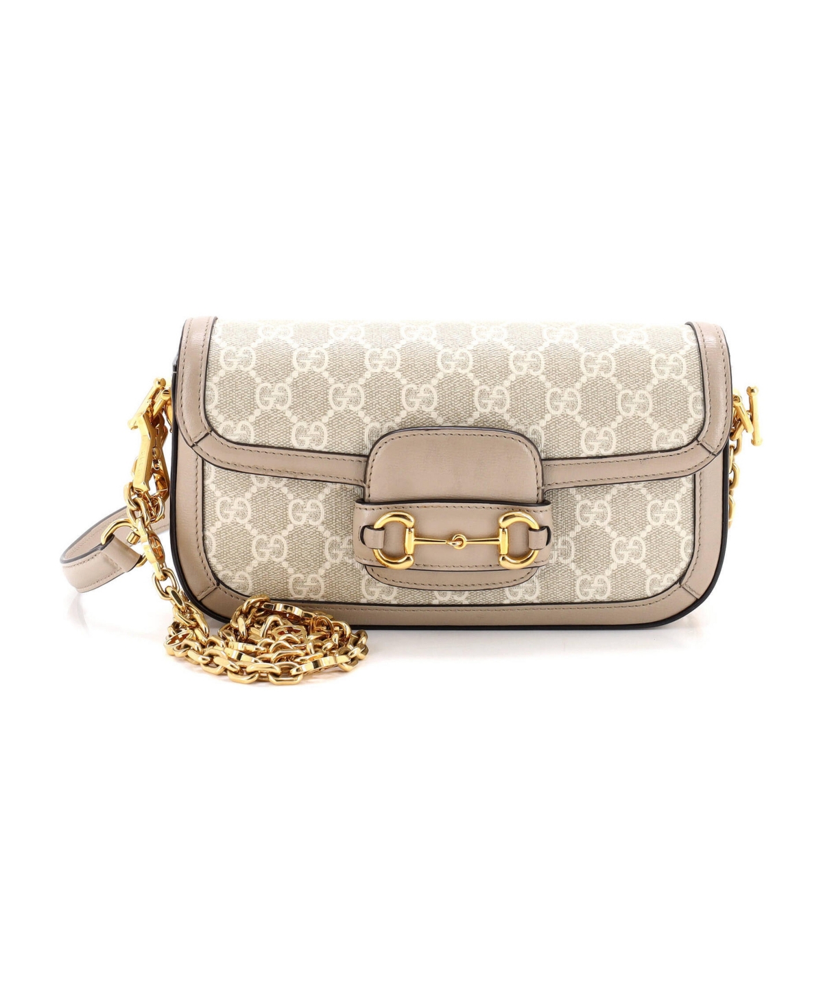 Pre-Owned Gucci East West Horsebit 1955 Shoulder Bag Gg Coated Canvas with Leather - Natural