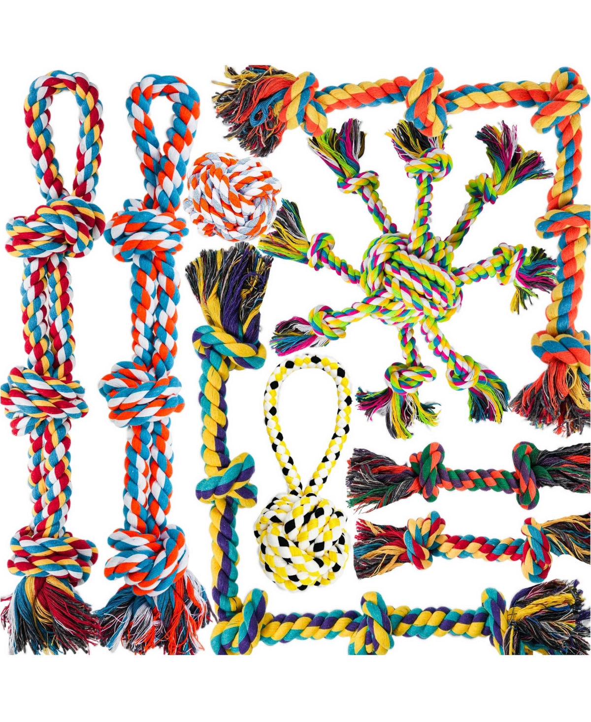 Magicorange Heavy Duty Dog Rope Toy Tug of War Set Aggressive Chewers Medium Large Breeds - 9 packs-1 large