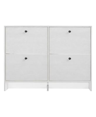 Slim Hidden Shoe Cabinet for Entryway with 4 Turnover-Down Drawers - Narrow Wooden Shoe Storage Organizer