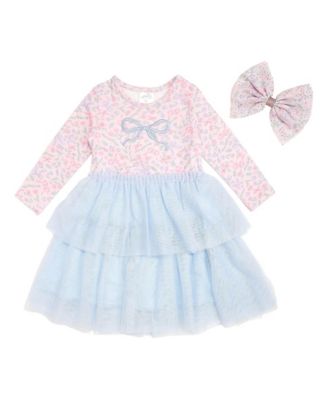 Toddler Girls' 2T-5T Bow and Bloom Floral-Print Tiered Tutu Dress and Hair Clip, 2-Piece Set