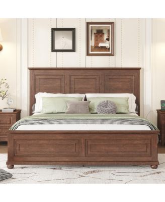  King Size Wood Platform Bed with USB Charging Station and Tall Headboard