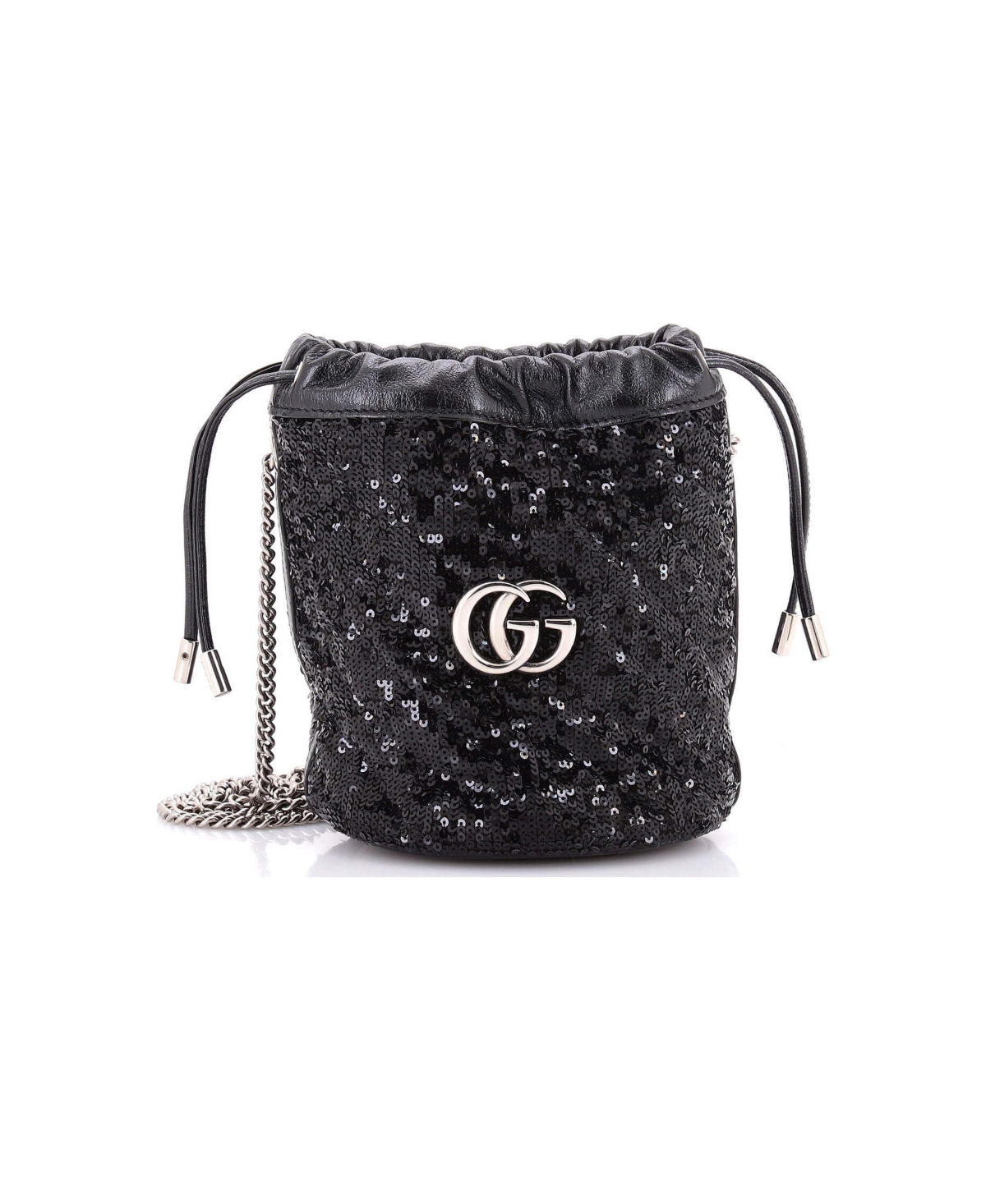 Pre-Owned Gucci Mini Gg Marmont Bucket Bag Diagonal Quilted Sequins - Black
