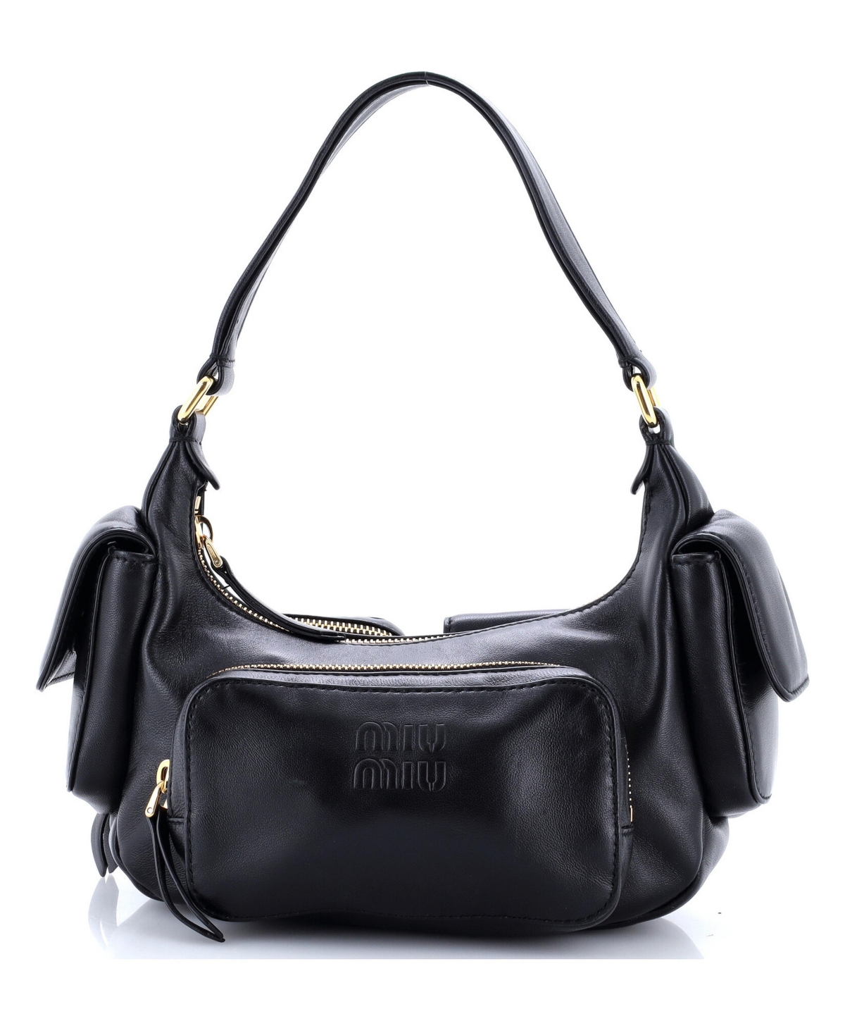 Pre-Owned Miu Miu Pocket Shoulder Bag Leather - Black
